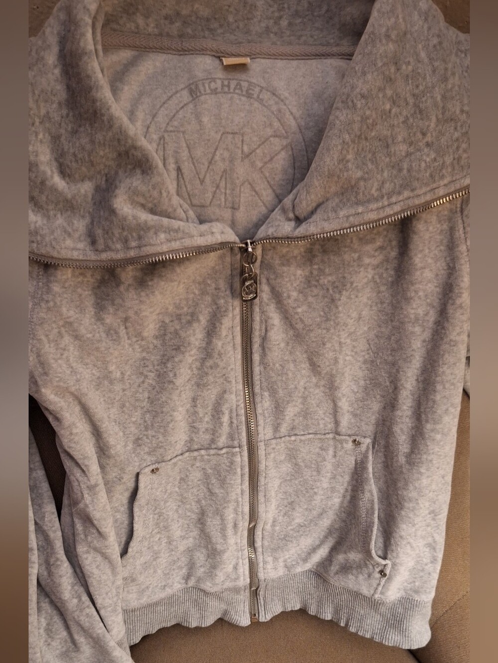 Michael Kors Gray Zip Hoodie with Branded Interior Print